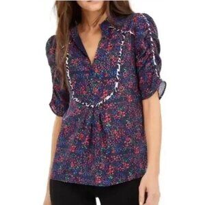 Nanette Lepore Ditsy Daze Top in Blue 4 Womens Silk Floral Blouse